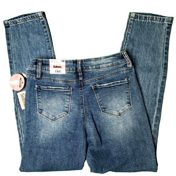 YMI Selena High-Rise Distressed Straight Leg Snap Fly Jeans Medium Wash Sz 14 - Picture 2 of 7